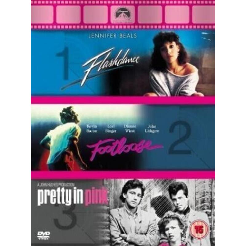 3 FILM BOXSET FLASHDANCE FOOTLOOSE PRETTY IN PINK 3 CLASSIC FILMS BRAND NEW SEALED